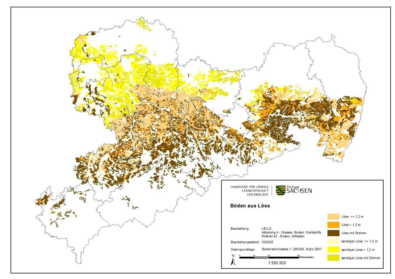 Das Bild zeigt die Verbreitung des Lössbodens in Sachsen.