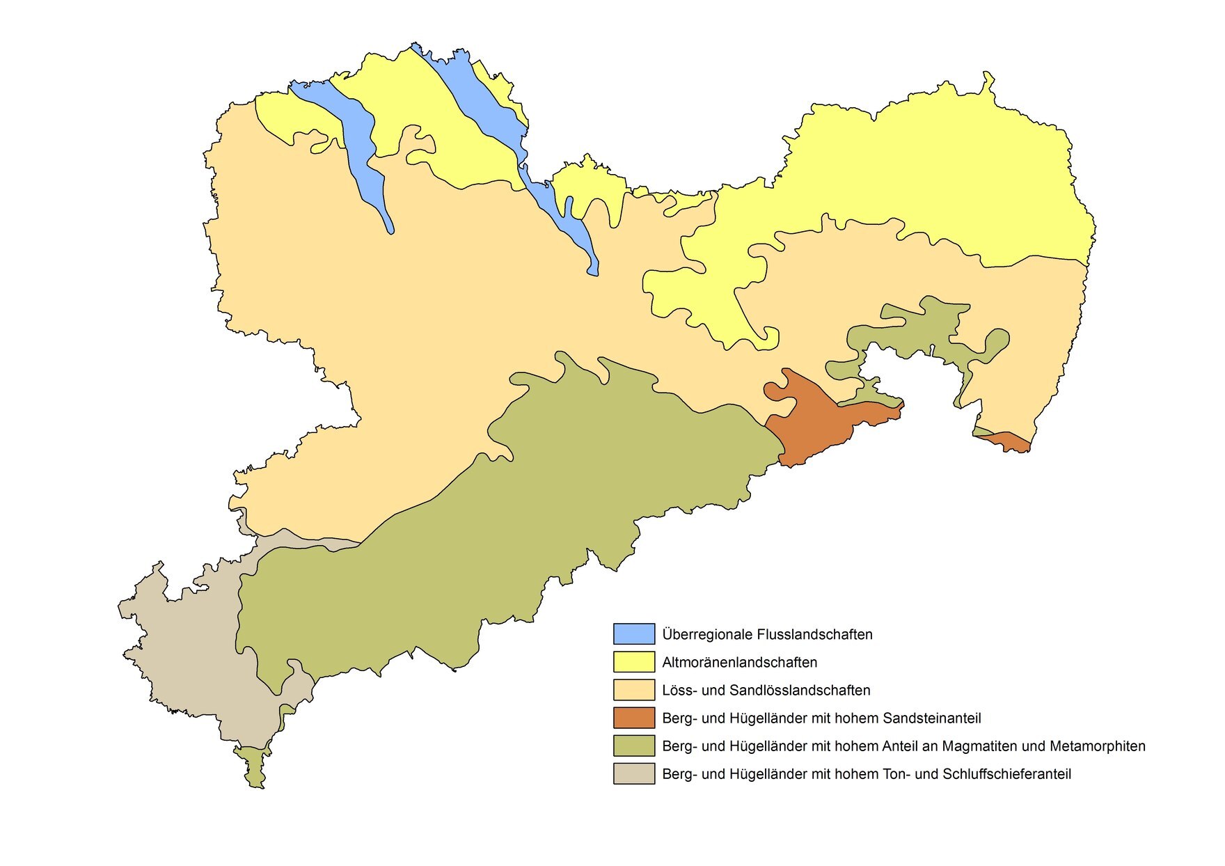 Das Bild zeigt die verschiedenen Bodebregionen im Freistaat Sachsen.