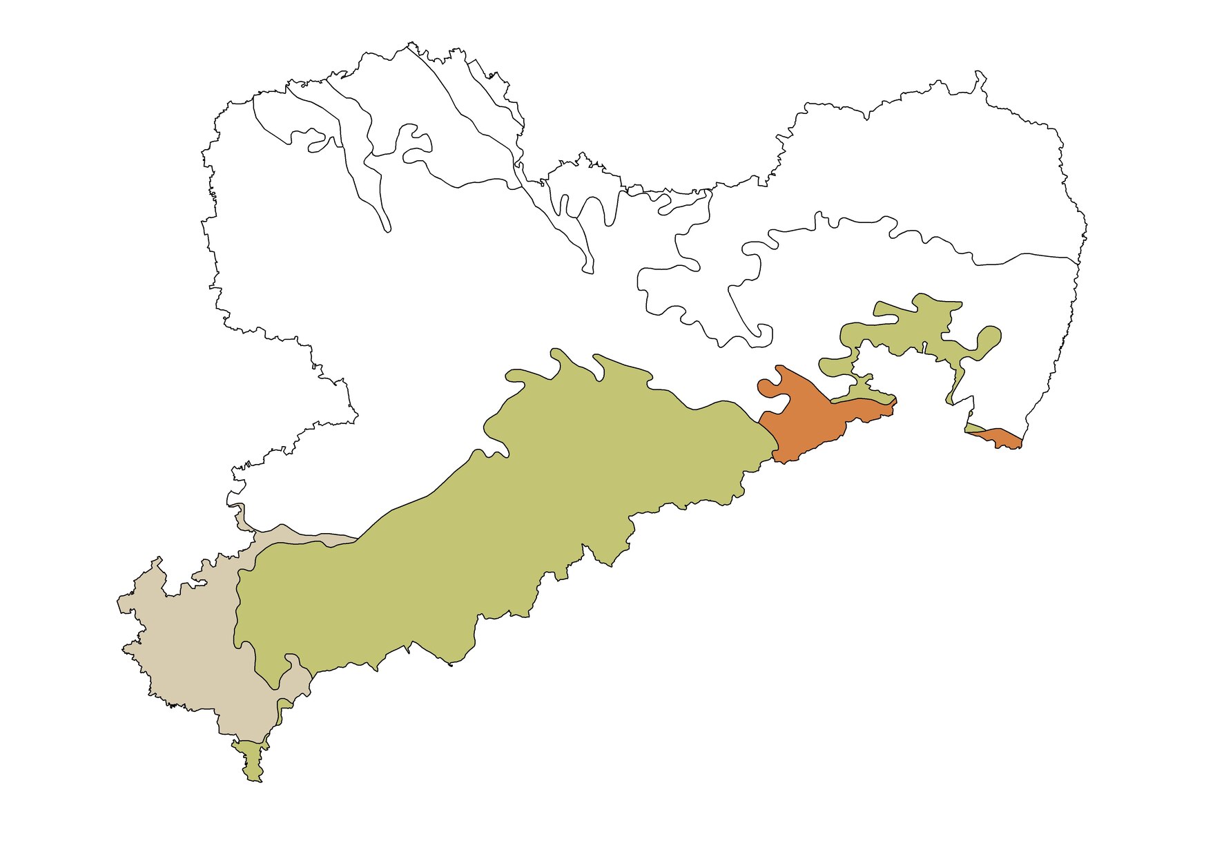 Karte: Bodenregionen der Berg- und Hügelländer in Sachsen