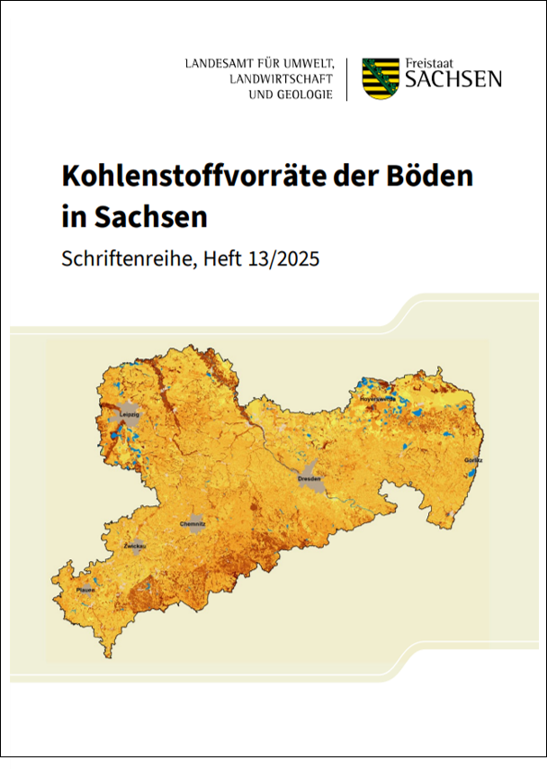 Das Bild zeigt ein Deckblatt zu Kohlenstoffvorräten in Sachsens Böden.