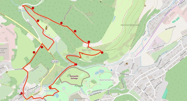 Das Bild zeigt den Wegverlauf des Lehrpfades mit den einzelnen Stationen.