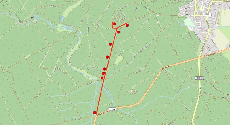 Das Bild zeigt den Wegverlauf des Lehrpfades mit den einzelnen Stationen.