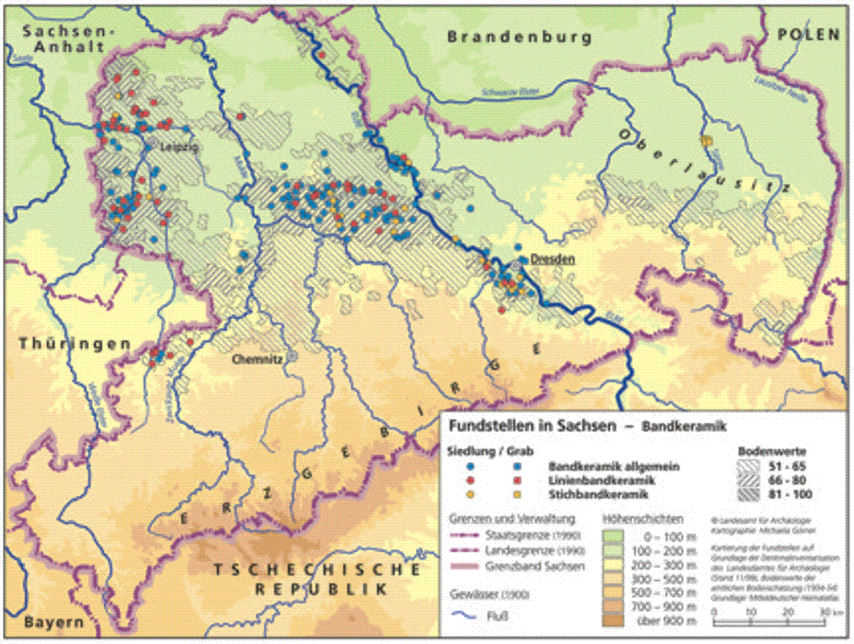 Karte: Bandkeramik-Fundstellen in Sachsen