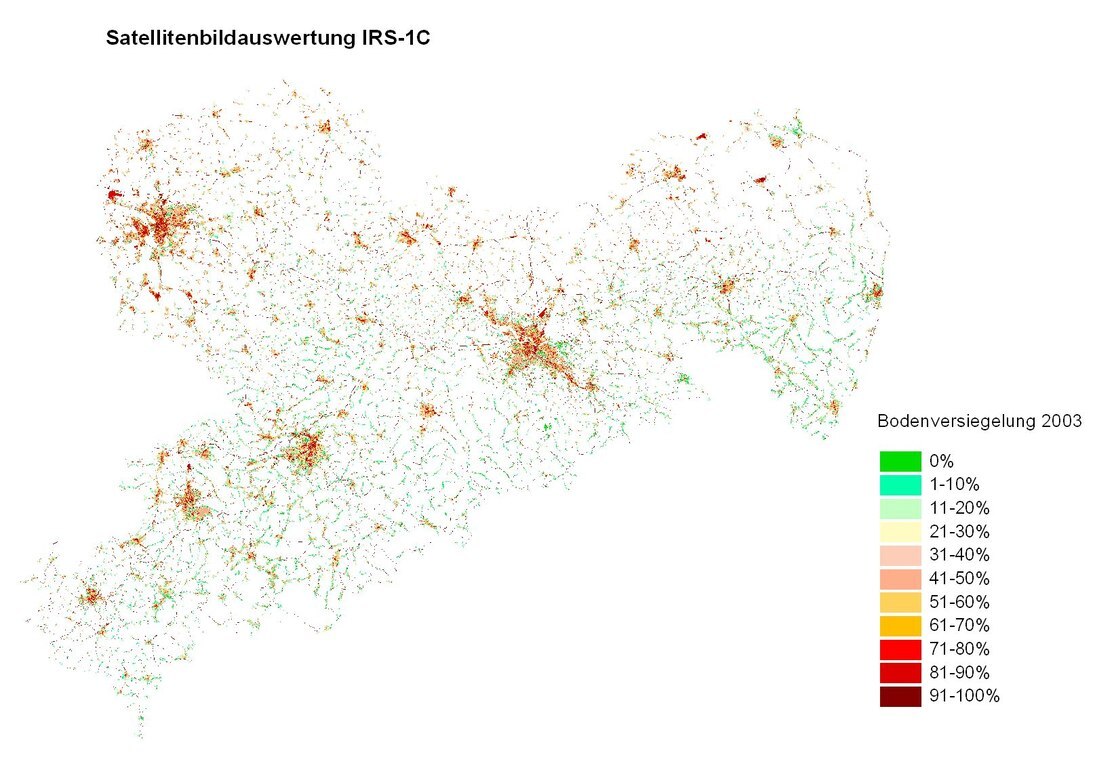 Das Bild zeigt die Bodenversiegelung in Sachsen.