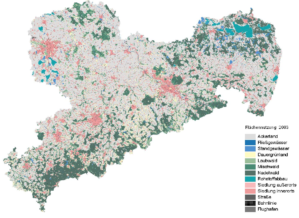 Das Bild zeigt die Flächennutzung in Sachsen.